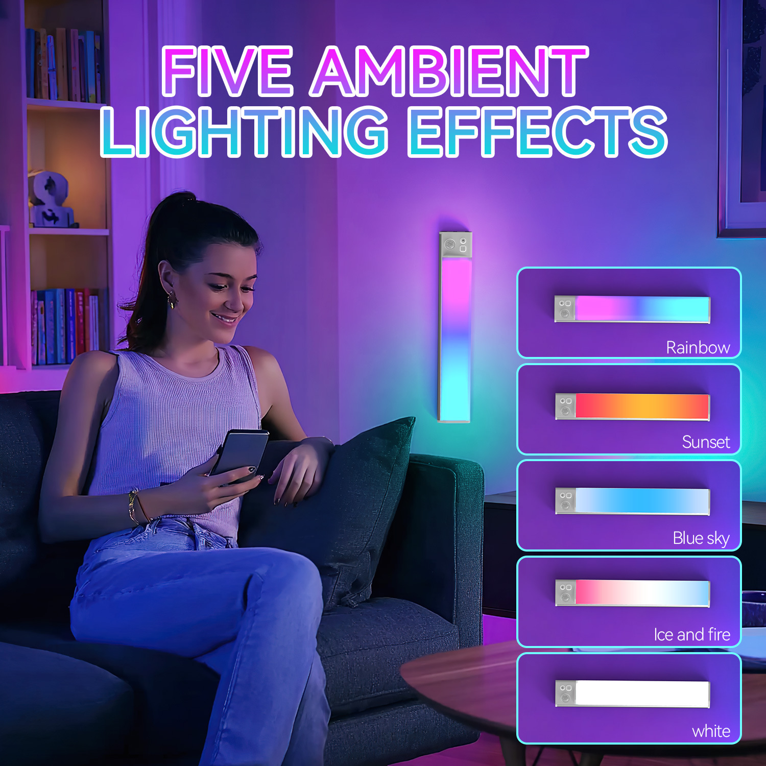 2026 New Cross-Border Strip Wall Lamp, Bedroom Bedside Rechargeable Wall Lamp, Indoor Staircase Sensor Cabinet Light