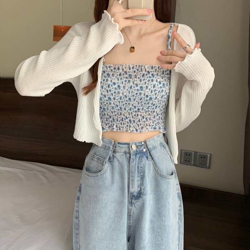 Thin Cardigan for Women, Small Shawl, Bm Style, Short Sun-Protective Cover-Up with Ruffled Edge Design, Versatile Long Sleeves