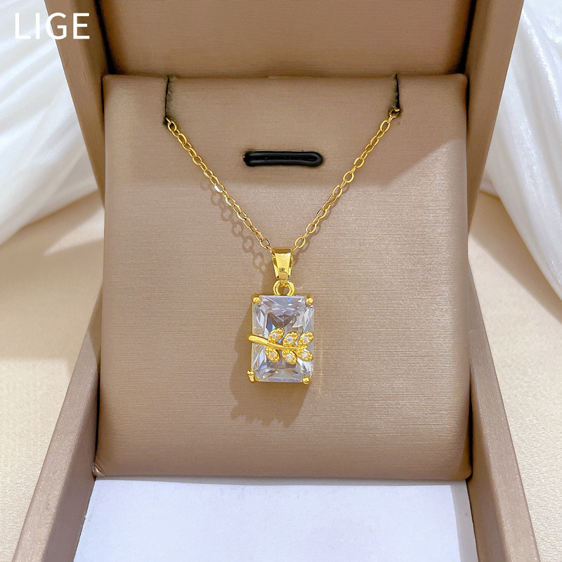Foglie rettangolari, lusso leggero, splendida collana interamente tempestata di diamanti, catena versatile per clavicola da donna, catena in acciaio al titanio_voghion.com