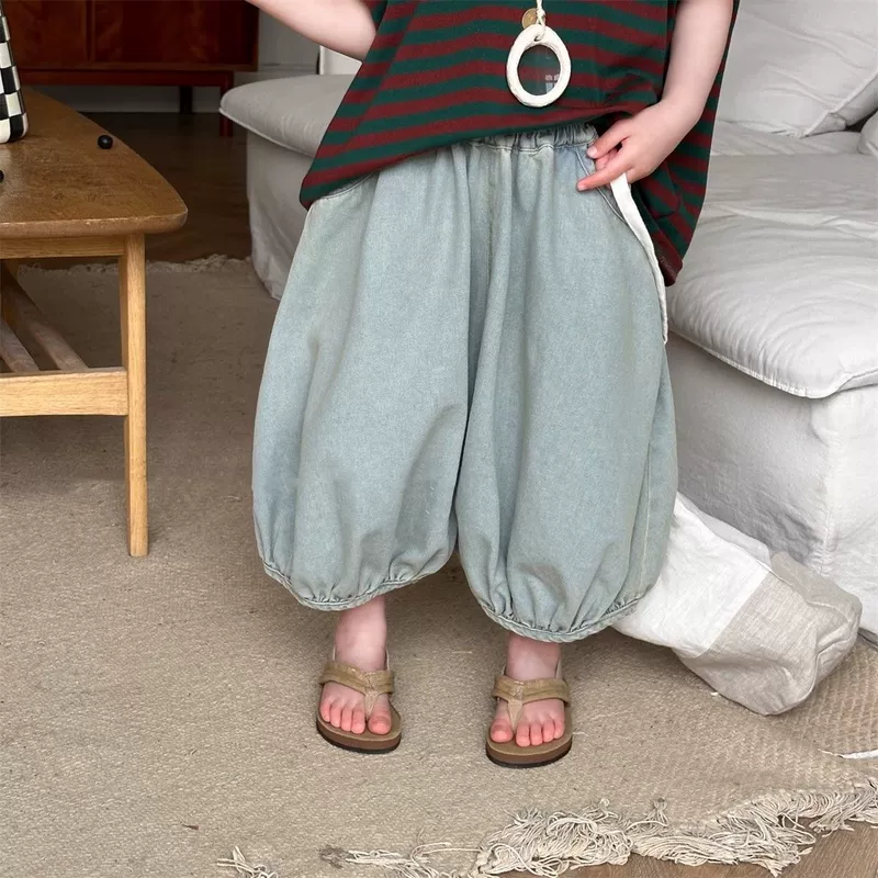Детские брюки-фонарики джинсовые свободные 7/8