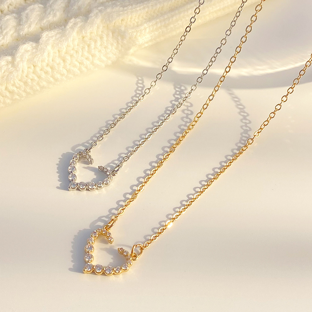 Fashion Heart Shape Copper Necklace Inlay Zircon Copper Necklaces