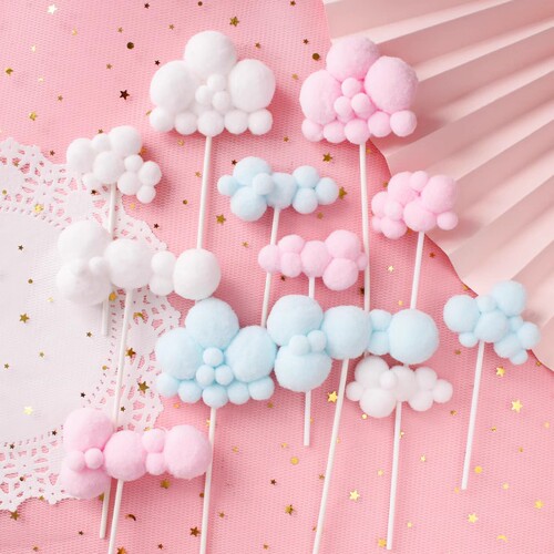 Star, Moon, Wool Ball, Cloud, Cake Decoration, Stacking Sphere, Colorful, Baking, Dessert, Party, Decoration, Insert Sign