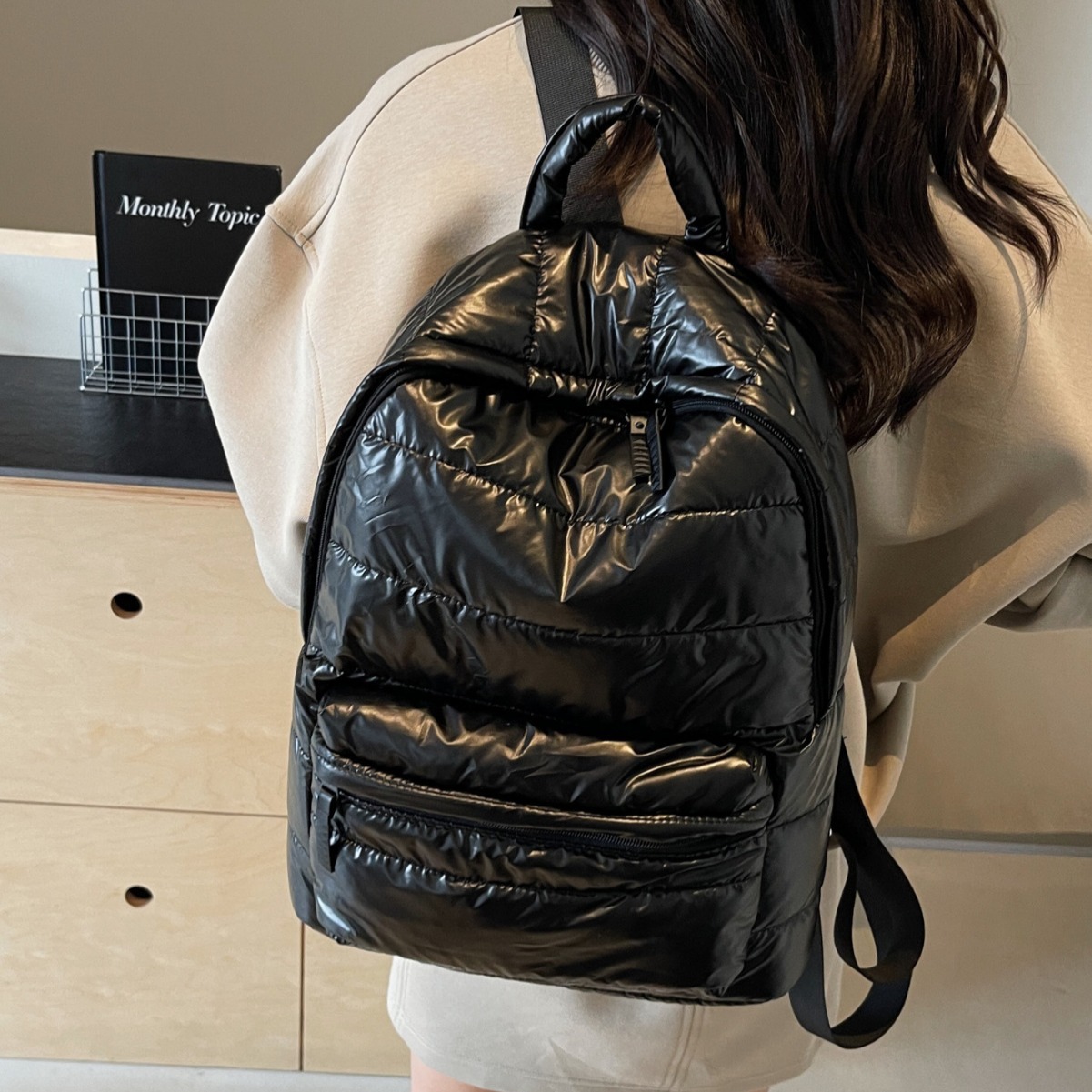 Bolsa de algodón ligera transfronteriza coreana de gran capacidad, nueva mochila popular, mochila de algodón espacial casual de mujeres