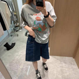 外贸跨境欧货韩东大门2025春夏季新款女装半松紧腰宽松牛仔中短裤