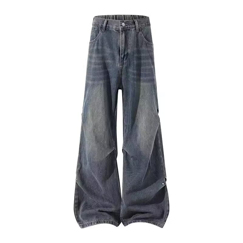 American high street vintage distressed wide-leg jeans for spring and autumn 2026, unisex, with a loose, relaxed, and floor-length design