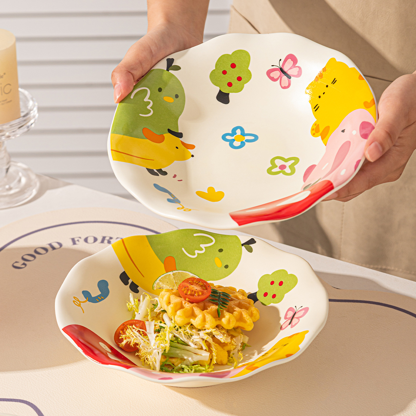 Cuencos de dibujos animados, platos de cerámica, platos de cubierta, regalos de vacaciones para niños, platos de comidas caseras de alto valor
