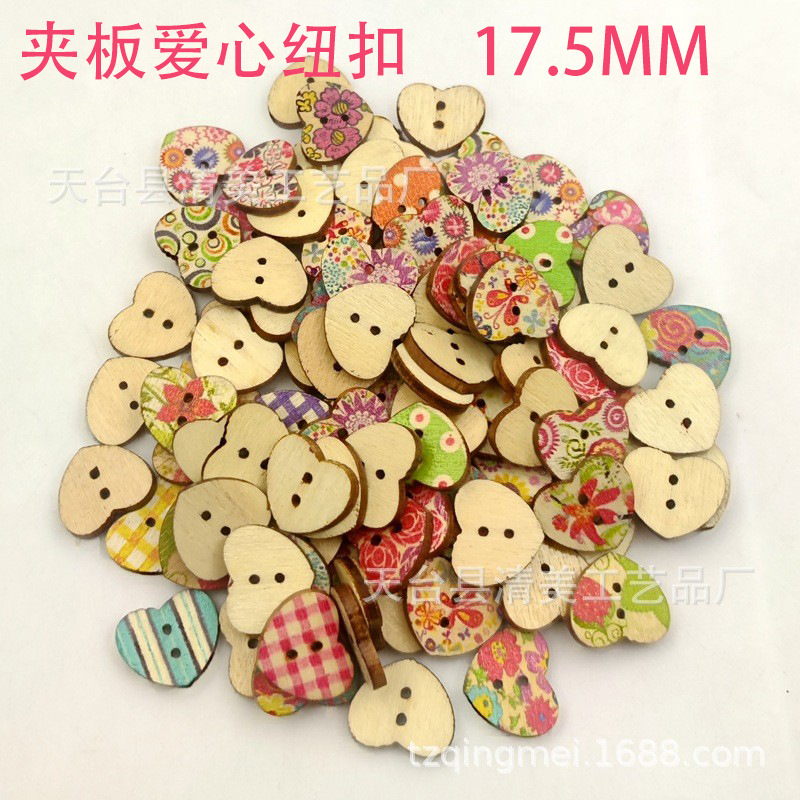 Cuadrado de madera contrachapada de 15mm/Estrella de cinco puntas/Corazón de amor/botón de madera de ciruela botón cuadrado de impresión en color de madera