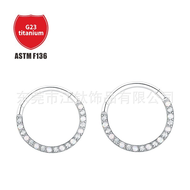 G23 Titanium Nose Ring with Opal Inlay - Cross-border ASTM F136 Titanium Alloy Body Piercing Jewelry for Ear Cartilage Helix Tragus Daith detail image 2