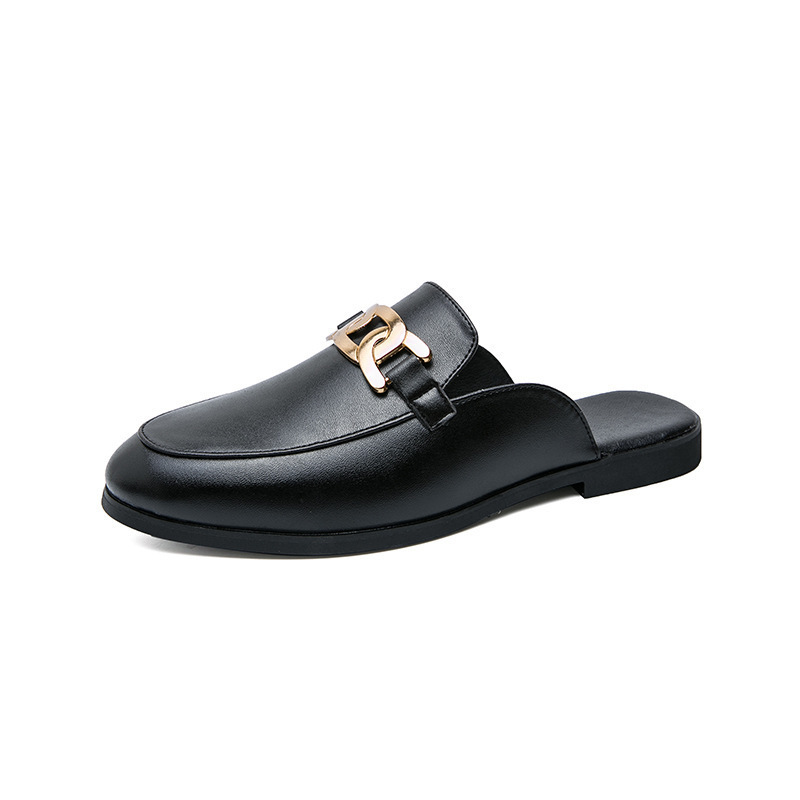 2025 bolsas de verano zapatos mueller de cabeza perezosa de hebilla metálica mitad zapatillas de hombre verano sin tacones zapatos de hombre
