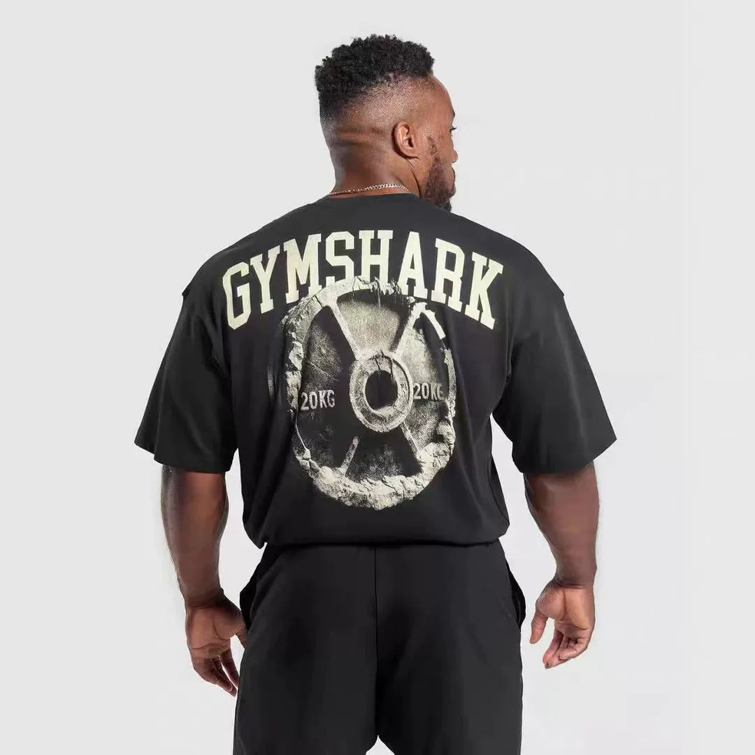 Футболка Gymshark с штангой, короткий рукав, оверсайз, свободного кроя, большого размера, премиальная для занятий с весами и фитнеса, тренировочная