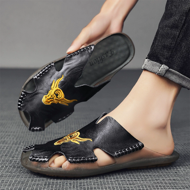 Кросс-бордерный экспорт 48 больших размеров мужских сандалий Баотоу, повседневные шлепанцы, мужские сандалии из натуральной кожи, нескользящие полусандалии с отверстиями