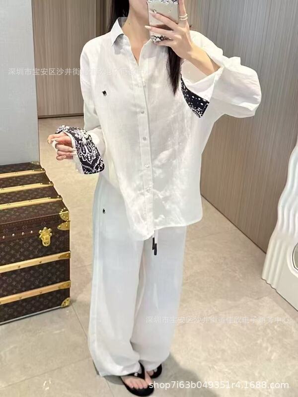 2025秋季新款美式老钱风小马标亚麻衬衫女宽松百搭休闲防晒衬衣|undefined