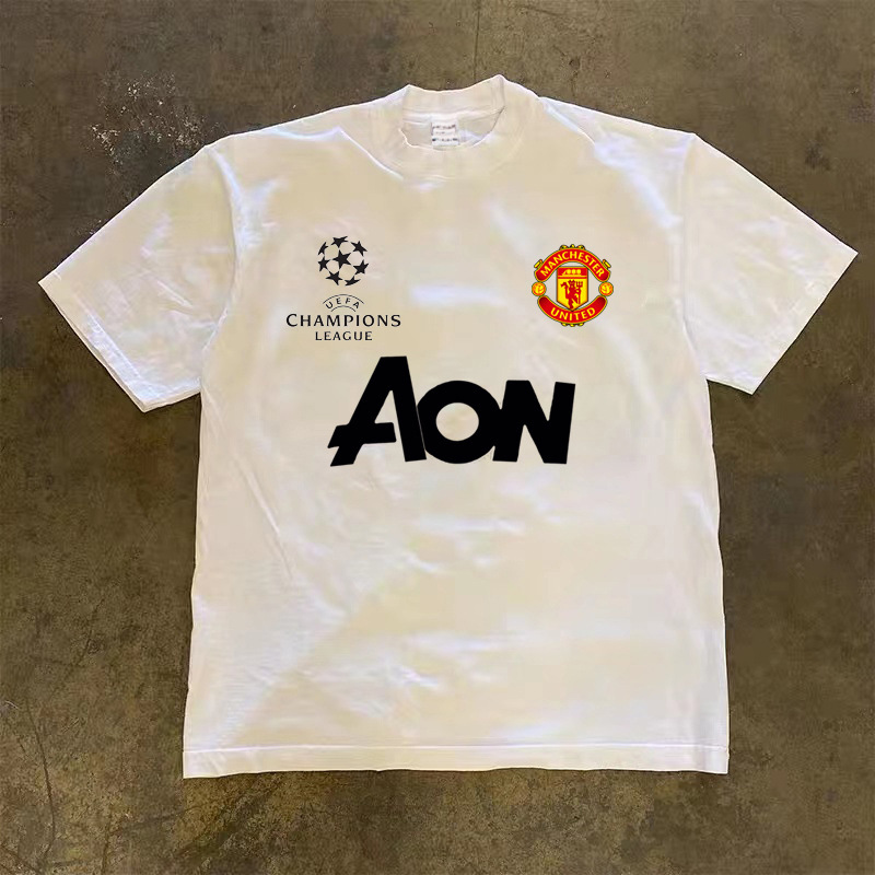 250g Pure Cotton Manchester United Logo Football Culture Printed American Men's Short-Sleeved T-Shirt Jersey Printed Short-Sleeved Top