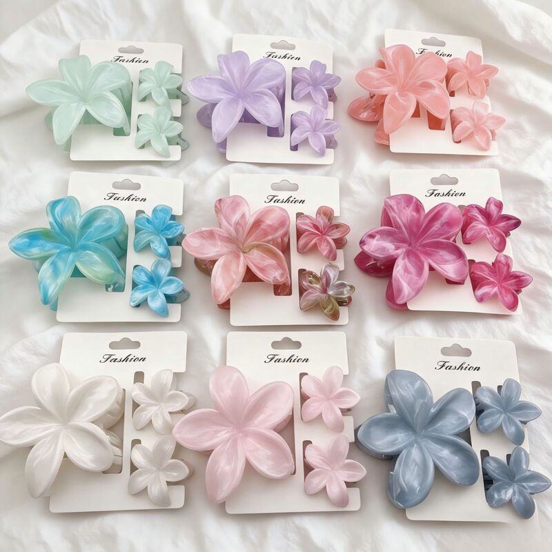 Cross-Border Combination Set of Plumeria Hair Clips, Candy-Colored Floral Hairpins for the Back of the Head, Holiday-Style Marble-Patterned Hair Accessories Cross-Border Combination Set of Plumeria Hair Clips, Candy-Colored Floral Hairpins for the Back of the Head, Holiday-Style Marble-Patterned Hair Accessories