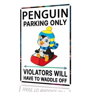Penguin Exclusive Parking Space Funny Tin Painting Penguin Parking Only Metal Decorative Sign
