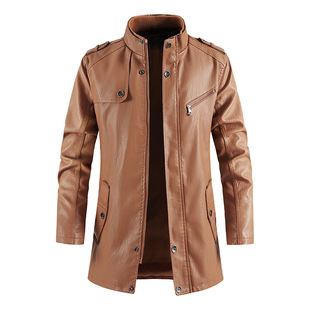 Cross-border wholesale cross-border foreign trade autumn and winter leather windbreaker men's long leather collar leather jacket men a generation of hair