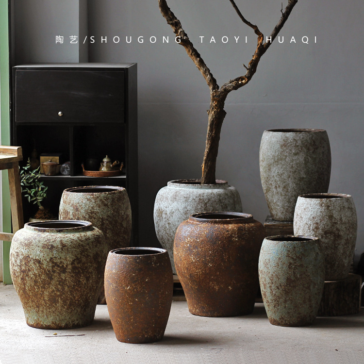 Vaso retro cerámica gruesa secador de flores de plantación de flores de viento tranquilo alojamiento de la sensación de decoración del hogar