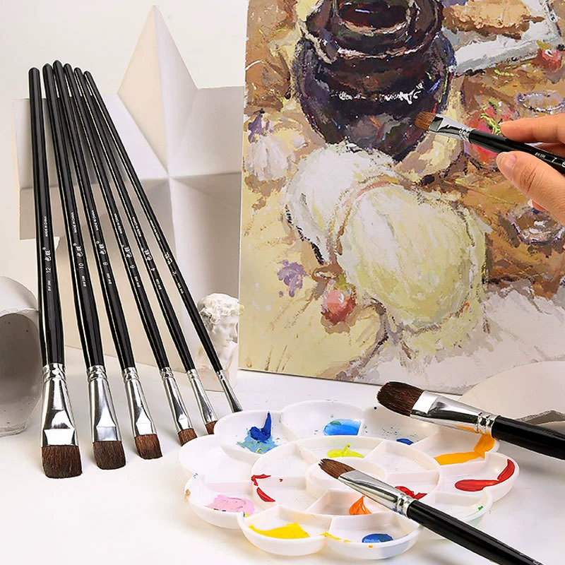 Paint Brush Set Baowang, wolf-hair round & flat brushes for gouache, watercolor, acrylic