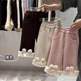 女宝宝冬季韩版阔腿裤女童加绒加厚喇叭裤儿童洋气一体绒休闲潮流