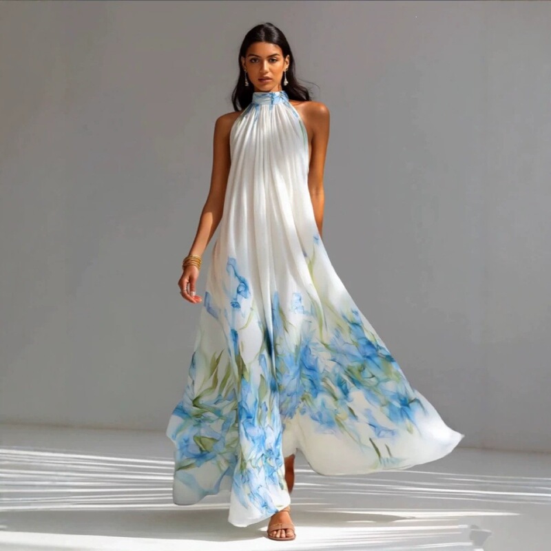2026 Spring/Summer European and American New Women's Fashion Cross-Border Independent Platform Printed Fashion Sleeveless Halter Neck Long Dress 2026 Spring/Summer European and American New Women's Fashion Cross-Border Independent Platform Printed Fashion Sleeveless Halter Neck Long Dress