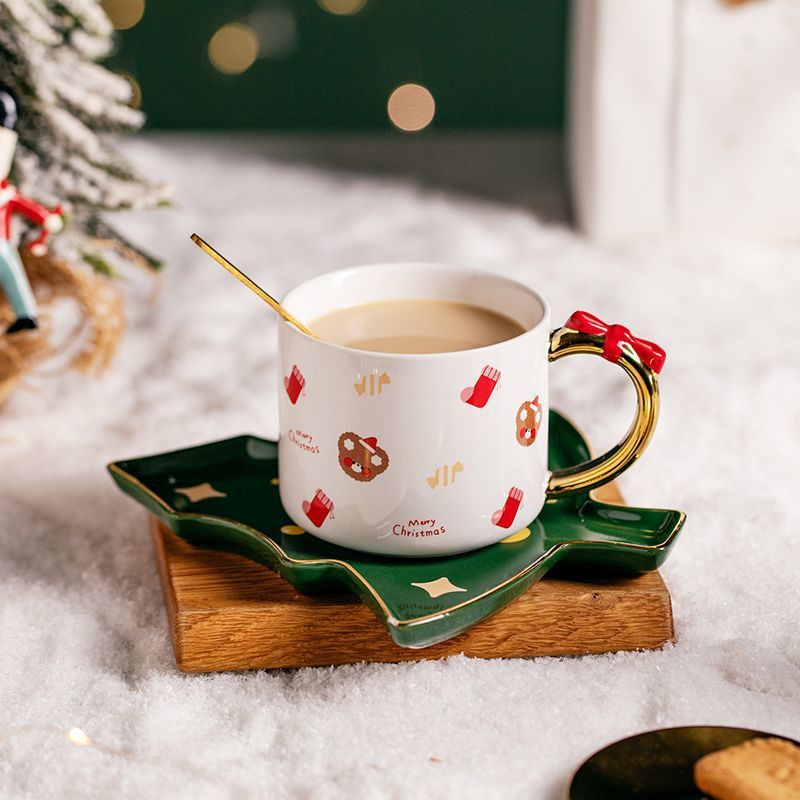 Creativo Papá Noel tazas de café plato árbol de Navidad de cerámica tazas caseras para amigos regalos de Navidad