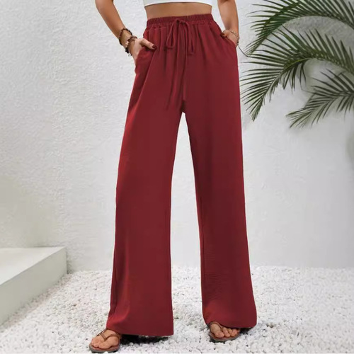 2025 Amazon European and American Women's Autumn/Winter Loose Matchable Solid Color Floor-Length Wide Leg Pants Casual Long Pants