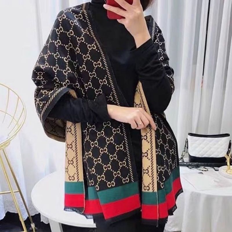 British Plaid Scarf Women's Winter Cashmere Fd Shawl Houndstooth Tassel Warm Cc Letter Cashmere Scarf Wholesale