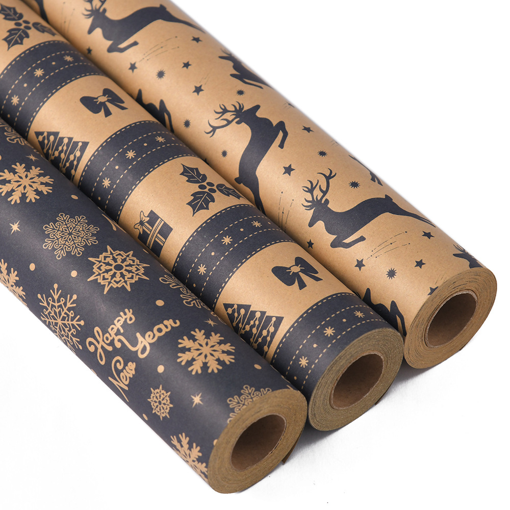 Transfronterizo Amazon nuevo papel de embalaje de regalos de Navidad impresa kraft retro diy embalaje de papel de regalo al por mayor