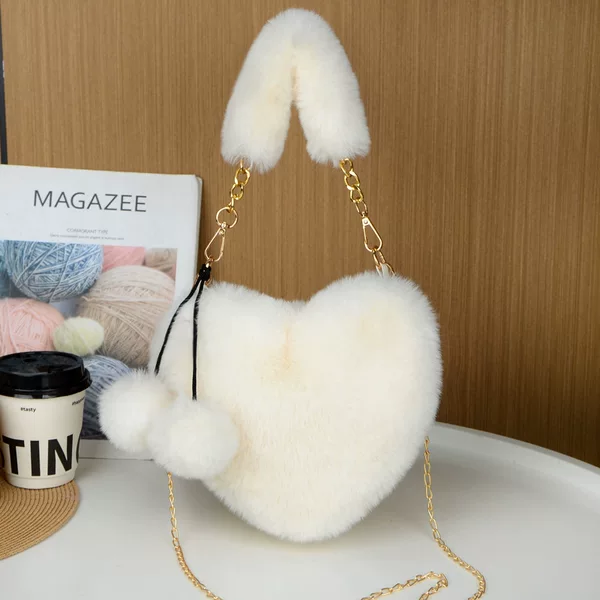 Cross-Border Imitation Rabbit Plush Portable Love Bag, Cute and Fashionable Women's Portable Heart-Shaped Bag, Shoulder Crossbody Large Capacity Bag