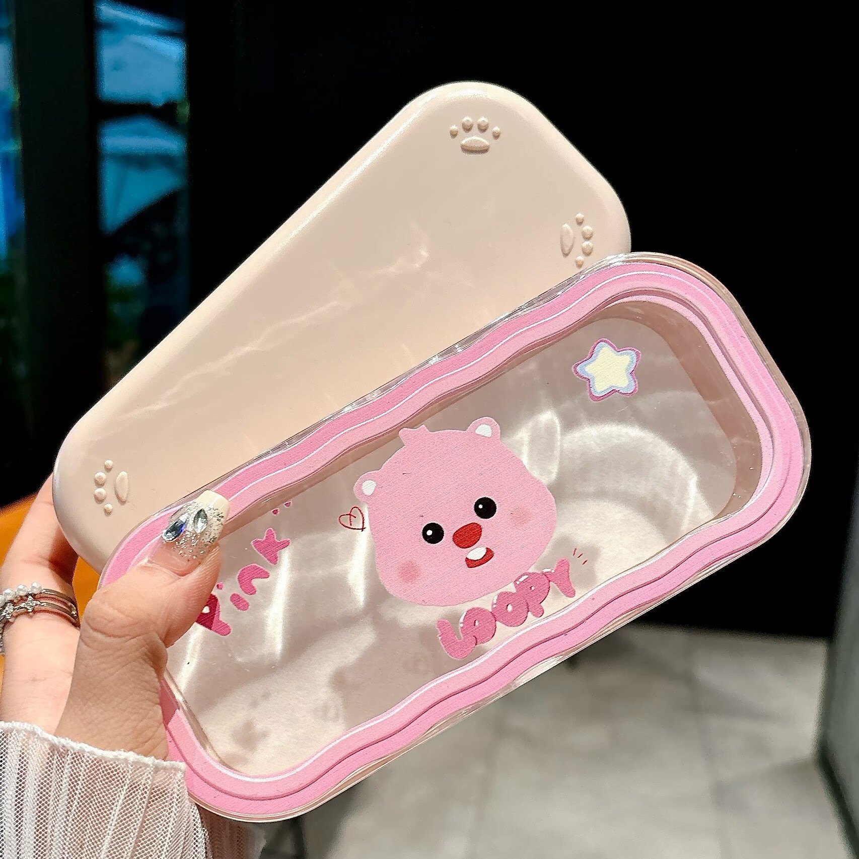 Caja de gafas de dibujos animados encantadora portátil anti-compresión de moda imitación de la placa miopía de la caja de gafas marco procesamiento al por mayor
