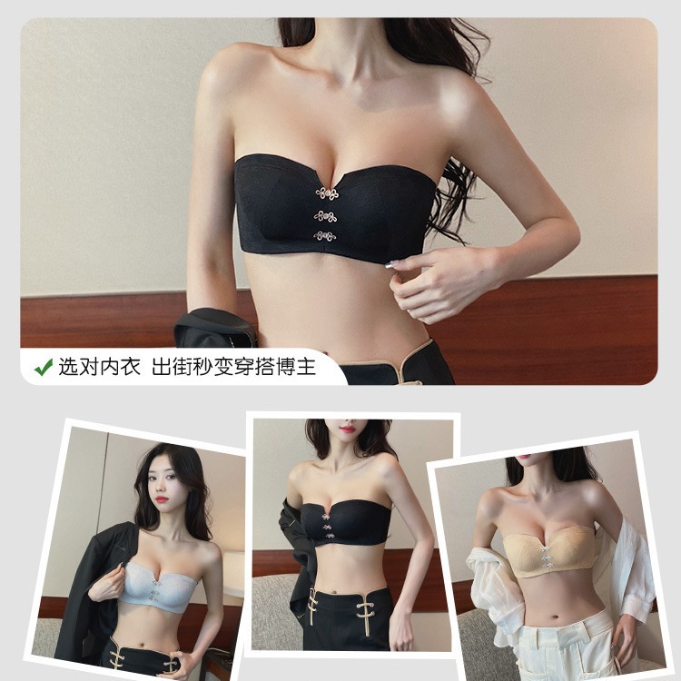 3320 Nuevo estilo chino, pecho pequeño, recogido, gran ropa interior de grosor medio sin anillo de acero, sujetador de tubo antideslizante sin tirantes