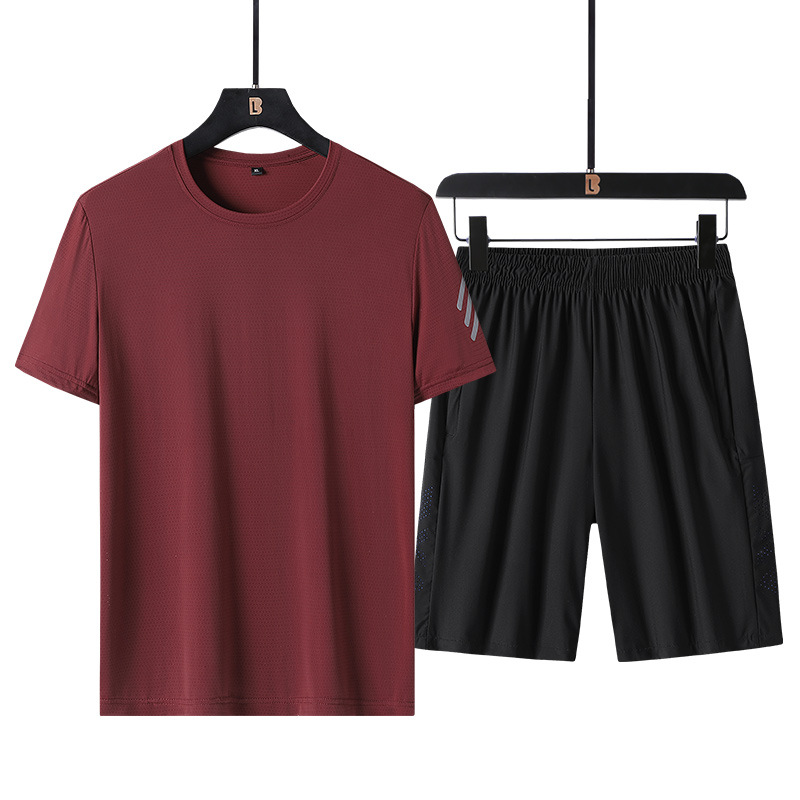 Trajes deportivos para hombres de verano para correr Casual hielo nylon camiseta de manga corta pantalones elásticos transpirables dos piezas