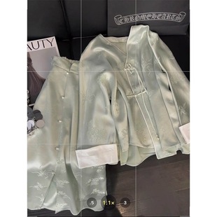 New Chinese Style Suit for Women, Retro Chinese Style, High-End Spring Acetate Satin Improved Buckle Top and Skirt Two-Piece Set