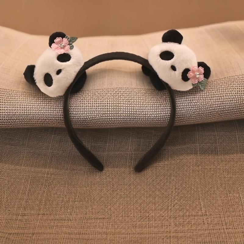 新款可爱花花熊猫发箍超萌卡通乐园拍照发卡成人儿童活动表演头饰