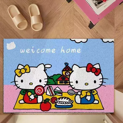 Avtomobil döşəmə paspasları — Entrance Door Mat, Customizable Wire - hello-kittys-best-friends-picnic-in-the-grass-4060cm-silk-circle