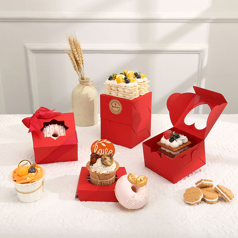 跨境单粒纸杯蛋糕盒透明开窗西点马芬盒烘培法式甜点盒情人节小盒