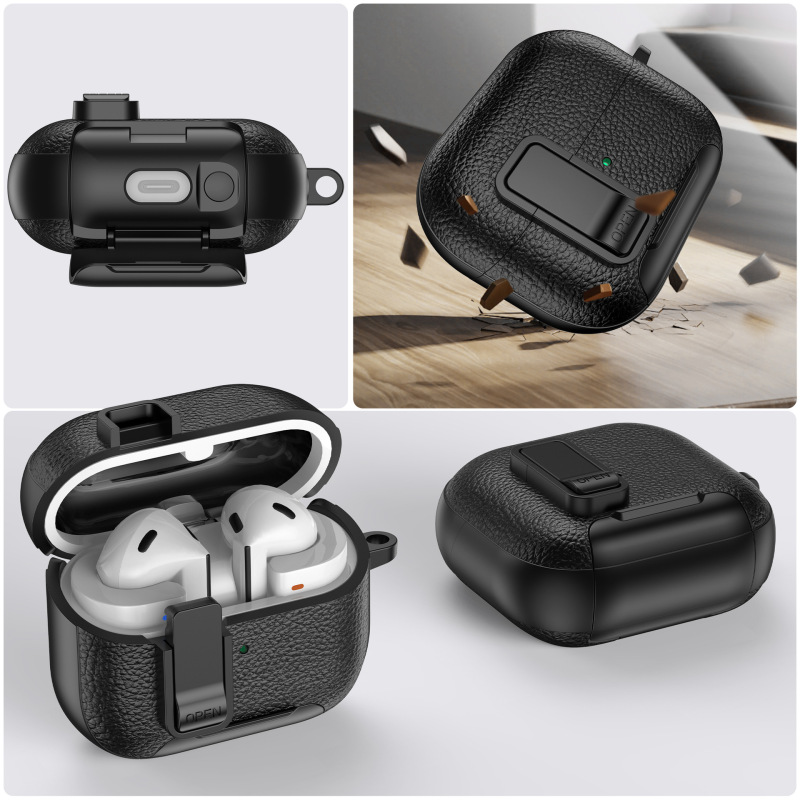 The New Model Is Suitable for Samsung Galaxy Buds3/3Pro Earphone Cases with Locking Bracket, Soft Rubber Leather Texture Anti-Fall Shell