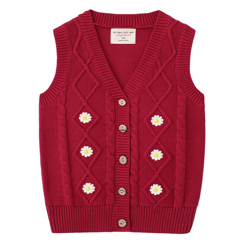 Primavera y otoño europeo y americano puro algodón con cuello en V lana para niños niñas Chaleco de punto suéter de los muchachos cardigan ropa exterior