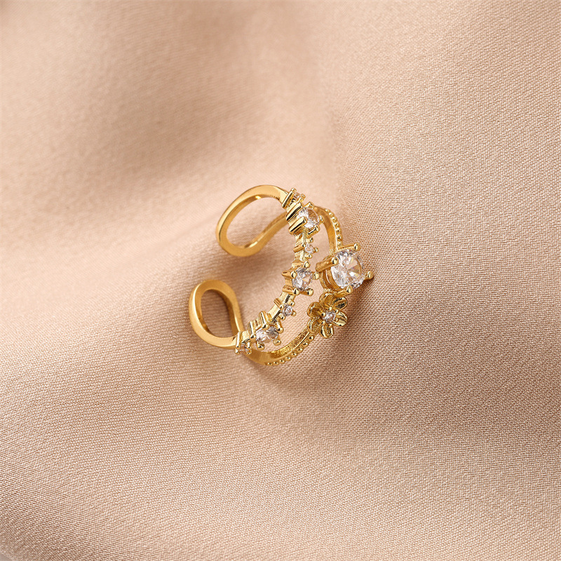 Fashion Geometric Copper Irregular Zircon Open Ring 1 Piece