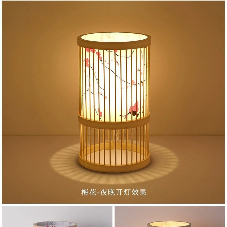 Japanese-Style Antique Handmade Bamboo Lamp Bedroom Bamboo Art Rechargeable Lamp Tea Room Tatami Bed and Breakfast Bedside Bamboo Table Lamp