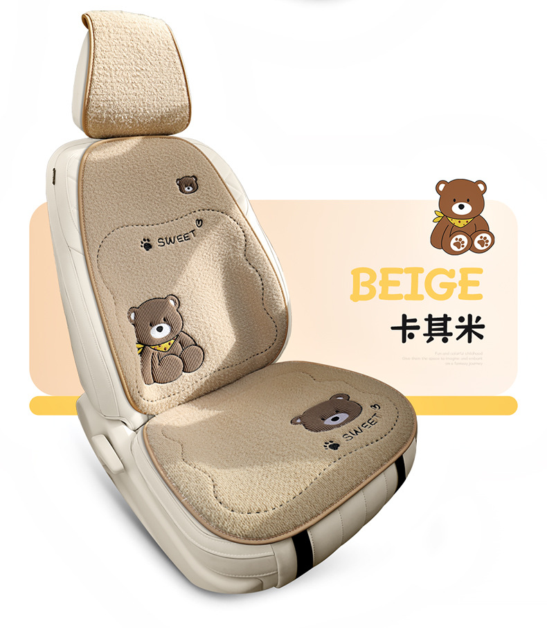 Winter Plush Bear Car Seat Cushion Car Cushion Neck Pillow Winter Warm Car Interior Supplies