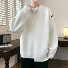 男装冬季新款套头圆领加厚长袖毛衣潮男士安西卡线条针织衫6805