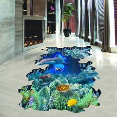 新款3D立體海底世界牆貼畫客廳臥室玄關走廊可移除貼畫代發PDY-0D