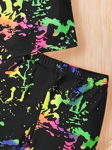 International Foreign Trade INS Girl's Fashion Tie-Dye Full Print Print Set Outdoor Sports Tank Top Suitable for 1-8 Years Old Trendy Style