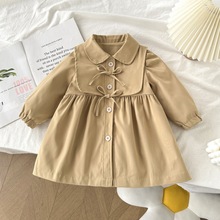 女童春秋款蝴蝶结大翻领风衣春季新款儿童洋气外套春款宝宝衣服女