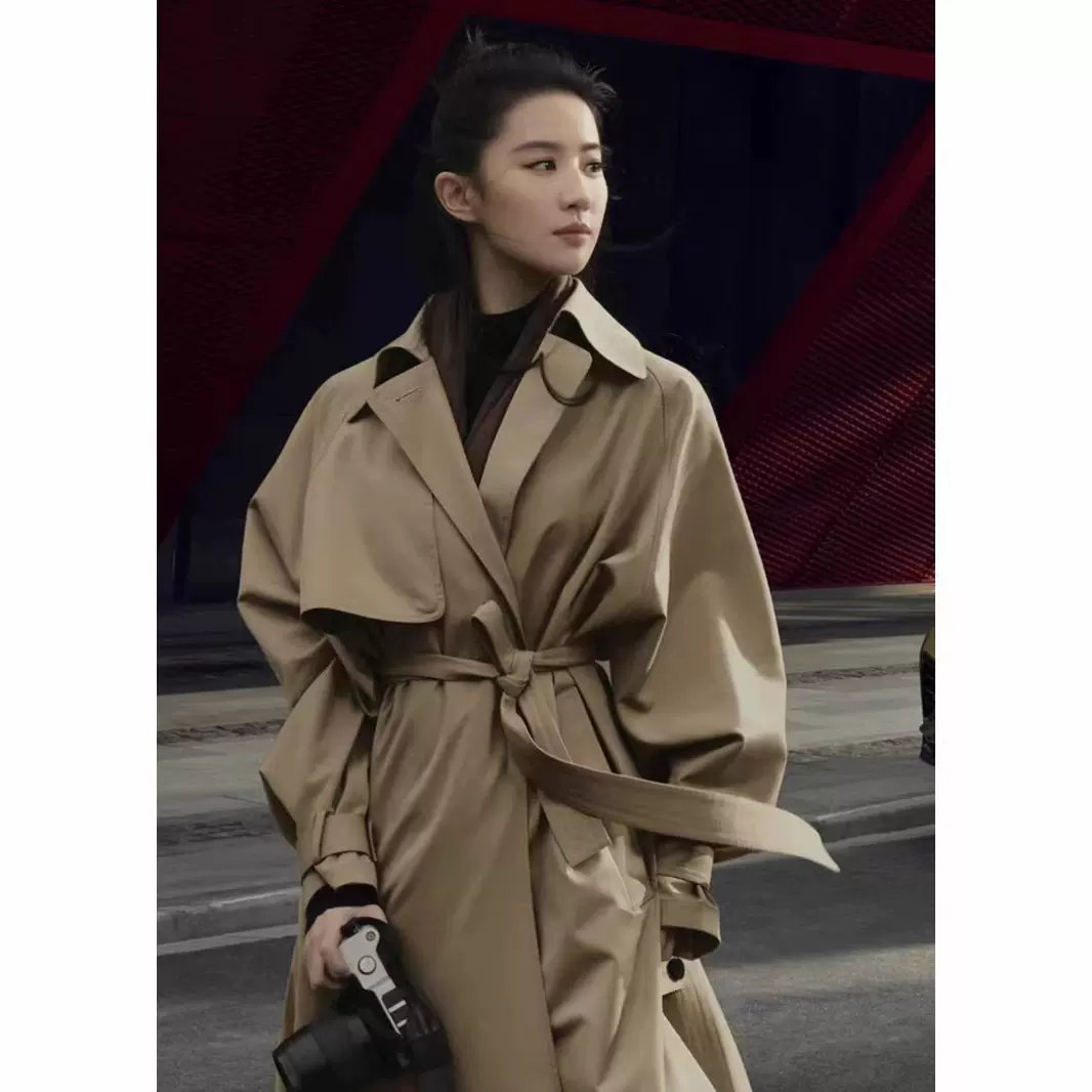 IC小禾露珠系列明星刘亦菲同款2025早春丝羊毛精纺风衣外套女长款