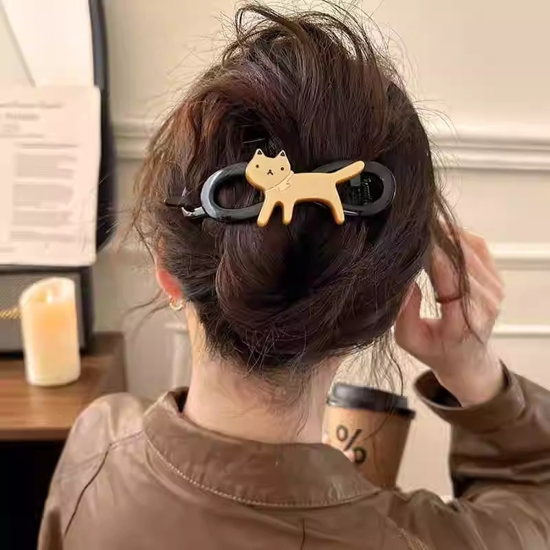 かわいい漫画の猫ツイストクリップ女性用大型ヘアクリップ2025新しいハイエンドの後頭部ヘアクリップ|undefined