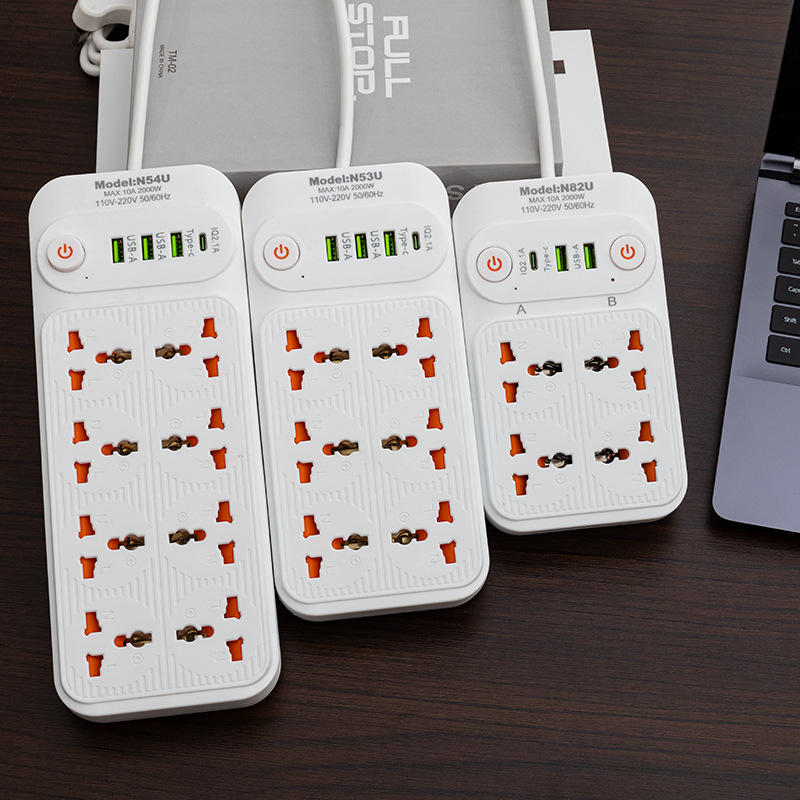 自能多功能欧式美式英式插线板USB3个+Type-c1个安全门排查东南亚