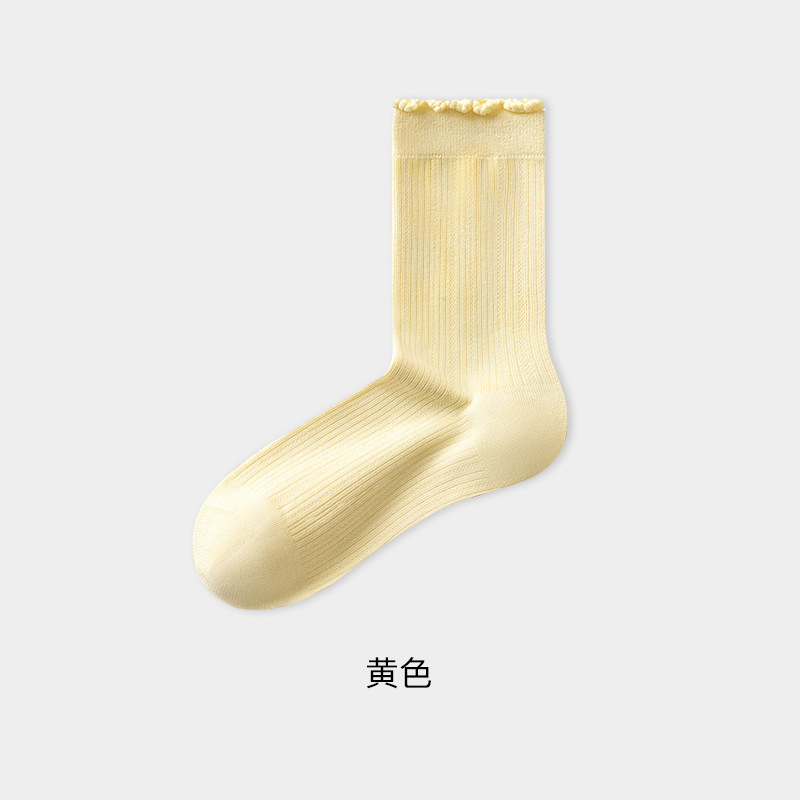 纯棉袜子女堆堆袜春秋中筒袜芭蕾风秋季透气花边长中筒袜配小皮鞋|undefined
