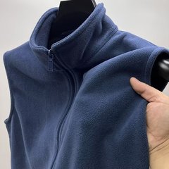 両面のフリースの立襟馬甲男秋冬保温とベルベットの厚い外着カーディガンのジッパーのベストコート